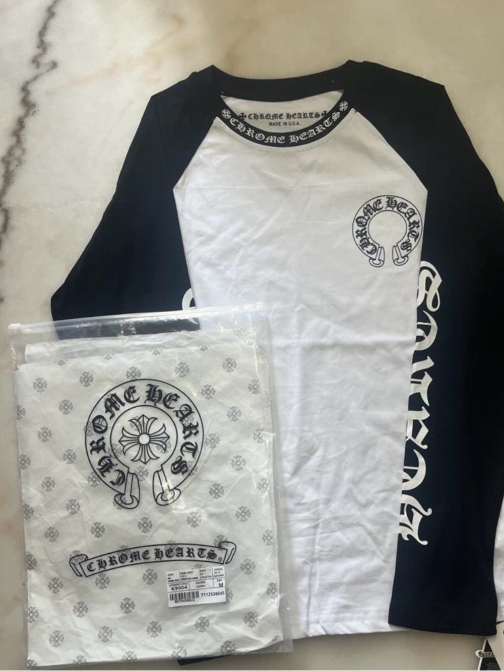 Chrome Hearts Kids Black & White Raglan Logo Long Sleeve Tee